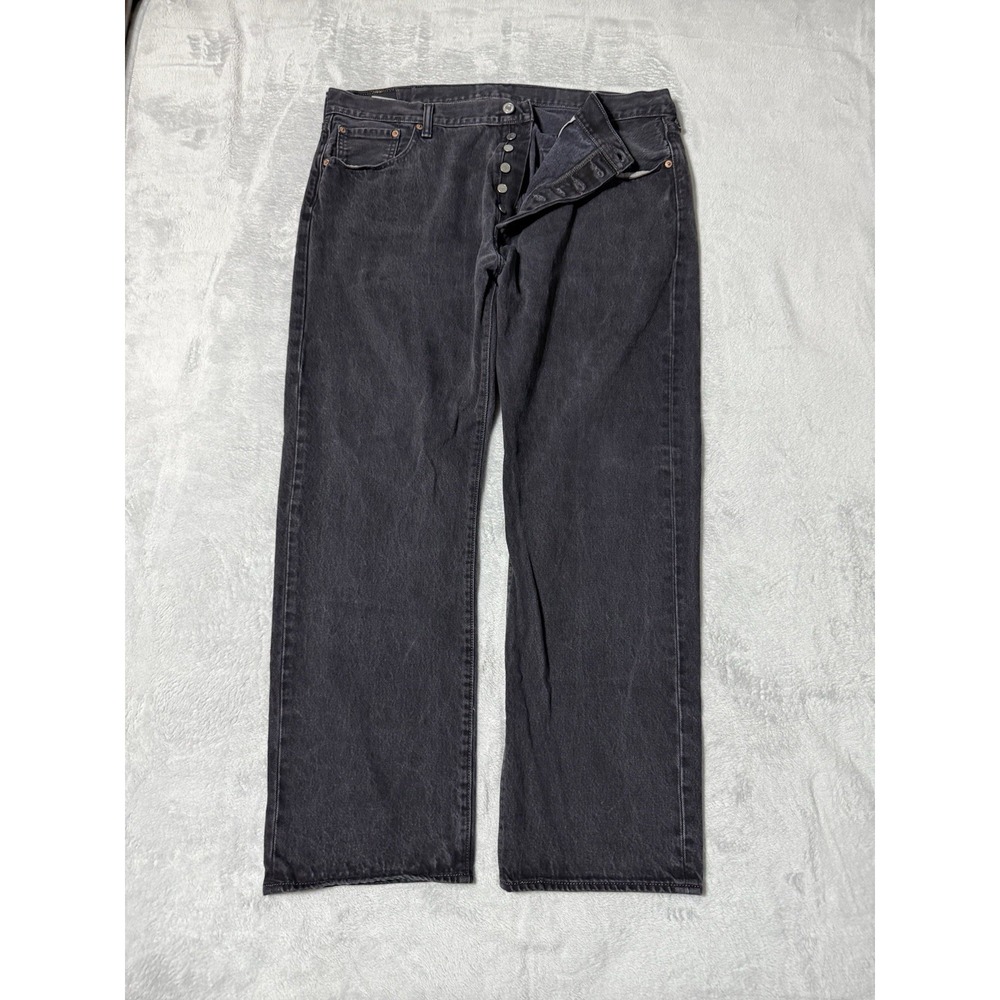 Levis 501 Jeans Mens 40x30 Black Straight Button Fly Mid Rise Dark Wash Denim‎
